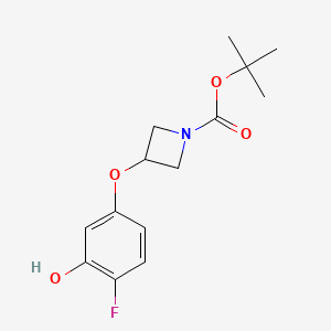 molecular formula C14H18FNO4 B8121335 3-(4-Fluoro-3-hydroxyphenoxy)-azetidine-1-carboxylic acid tert-butyl ester 
