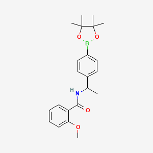 molecular formula C22H28BNO4 B8121370 2-Methoxy-N-[1-[4-(4,4,5,5-tetramethyl-1,3,2-dioxaborolan-2-yl)phenyl]ethyl]benzamide 