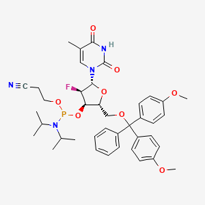 molecular formula C40H48FN4O8P B8121720 N(iPr)2P(OCH2CH2CN)(-3)[DMT(-5)]Ribf2F(b)-thymin-1-yl 