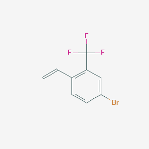 molecular formula C9H6BrF3 B8121854 Benzene, 4-bromo-1-ethenyl-2-(trifluoromethyl)- 