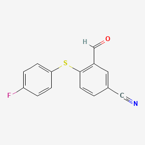 molecular formula C14H8FNOS B8122165 3-Formyl-4-(4-fluorophenylthio)benzonitrile 