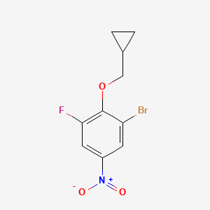 molecular formula C10H9BrFNO3 B8122357 1-Bromo-2-cyclopropylmethoxy-3-fluoro-5-nitro-benzene 