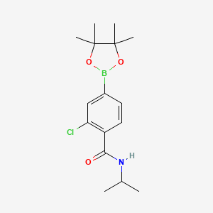 molecular formula C16H23BClNO3 B8122576 2-Chloro-N-isopropyl-4-(4,4,5,5-tetramethyl-[1,3,2]dioxaborolan-2-yl)-benzamide 