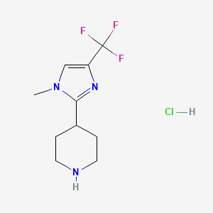 molecular formula C10H15ClF3N3 B8122720 4-[1-Methyl-4-(trifluoromethyl)-1H-imidazol-2-yl]piperidine hydrochloride 