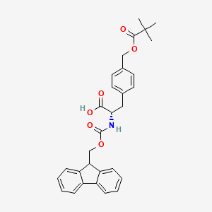 molecular formula C30H31NO6 B8122935 (2S)-3-[4-(2,2-dimethylpropanoyloxymethyl)phenyl]-2-(9H-fluoren-9-ylmethoxycarbonylamino)propanoic acid 
