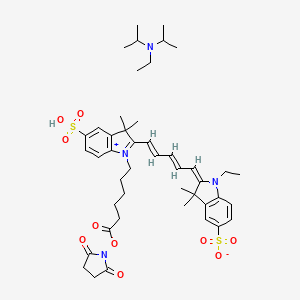 molecular formula C45H62N4O10S2 B8123145 (2E)-2-[(2E,4E)-5-[1-[6-(2,5-dioxopyrrolidin-1-yl)oxy-6-oxohexyl]-3,3-dimethyl-5-sulfoindol-1-ium-2-yl]penta-2,4-dienylidene]-1-ethyl-3,3-dimethylindole-5-sulfonate;N-ethyl-N-propan-2-ylpropan-2-amine 