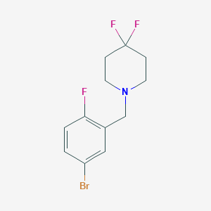molecular formula C12H13BrF3N B8123175 1-(5-Bromo-2-fluorobenzyl)-4,4-difluoropiperidine 