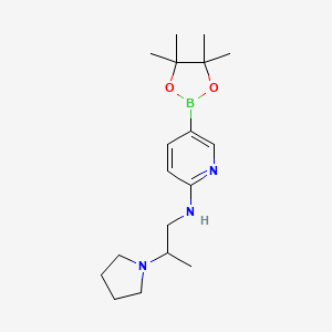 molecular formula C18H30BN3O2 B8123273 N-(2-(Pyrrolidin-1-yl)propyl)-5-(4,4,5,5-tetramethyl-1,3,2-dioxaborolan-2-yl)pyridin-2-amine 