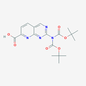 molecular formula C18H22N4O6 B8123320 2-[Bis(tert-butoxycarbonyl)amino]pyrido[2,3-d]pyrimidine-7-carboxylic acid 