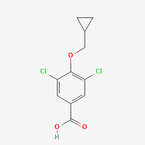 molecular formula C11H10Cl2O3 B8123371 3,5-Dichloro-4-cyclopropylmethoxy-benzoic acid 