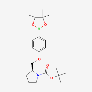 molecular formula C22H34BNO5 B8123704 (S)-tert-butyl 2-((4-(4,4,5,5-tetramethyl-1,3,2-dioxaborolan-2-yl)phenoxy)methyl)pyrrolidine-1-carboxylate 