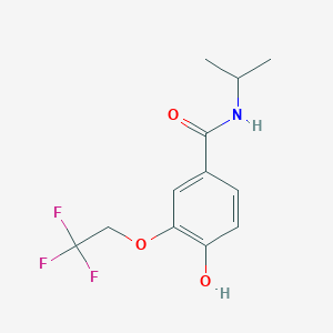 molecular formula C12H14F3NO3 B8123756 4-Hydroxy-N-isopropyl-3-(2,2,2-trifluoroethoxy)-benzamide 