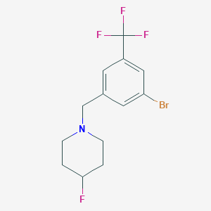 molecular formula C13H14BrF4N B8123887 1-(3-Bromo-5-trifluoromethyl-benzyl)-4-fluoro-piperidine 
