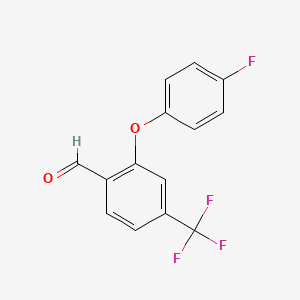 molecular formula C14H8F4O2 B8124156 2-(4-Fluorophenoxy)-4-(trifluoromethyl)benzaldehyde 
