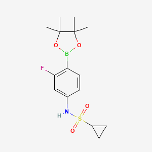 molecular formula C15H21BFNO4S B8124219 N-[3-Fluoro-4-(tetramethyl-1,3,2-dioxaborolan-2-yl)phenyl]cyclopropanesulfonamide 