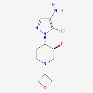molecular formula C11H16ClFN4O B8124257 5-chloro-1-[trans-3-fluoro-1-(oxetan-3-yl)piperidin-4-yl]-1H-pyrazol-4-amine 