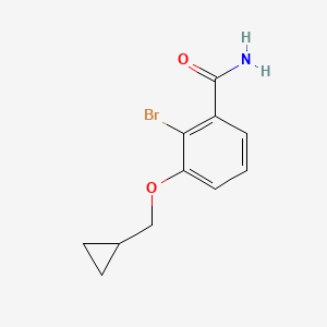 molecular formula C11H12BrNO2 B8124261 2-Bromo-3-(cyclopropylmethoxy)benzamide 