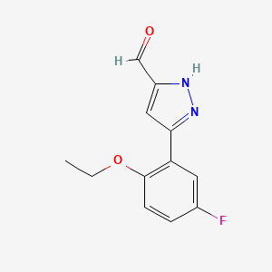 molecular formula C12H11FN2O2 B8124703 5-(2-Ethoxy-5-fluorophenyl)-1H-pyrazole-3-carbaldehyde 