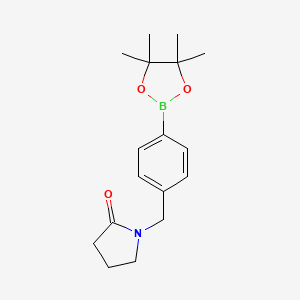 molecular formula C17H24BNO3 B8124765 1-{[4-(Tetramethyl-1,3,2-dioxaborolan-2-yl)phenyl]methyl}pyrrolidin-2-one 