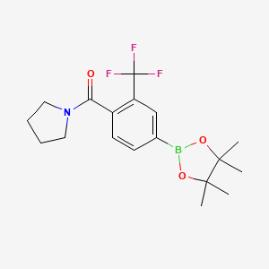 molecular formula C18H23BF3NO3 B8124894 Pyrrolidin-1-yl-[4-(4,4,5,5-tetramethyl-[1,3,2]dioxaborolan-2-yl)-2-trifluoromethyl-phenyl]-methanone 