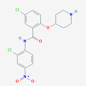 molecular formula C18H17Cl2N3O4 B8125080 5-Chloro-N-(2-chloro-4-nitro-phenyl)-2-(piperidin-4-yloxy)benzamide 
