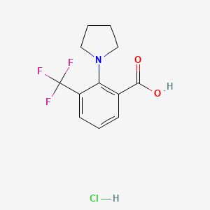 molecular formula C12H13ClF3NO2 B8125125 2-Pyrrolidin-1-yl-3-trifluoromethyl-benzoic acid hydrochloride 