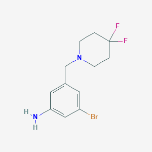 molecular formula C12H15BrF2N2 B8125374 3-Bromo-5-(4,4-difluoropiperidin-1-ylmethyl)-phenylamine 