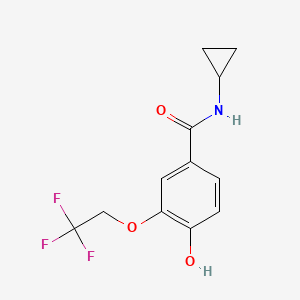 molecular formula C12H12F3NO3 B8125417 N-Cyclopropyl-4-hydroxy-3-(2,2,2-trifluoroethoxy)-benzamide 