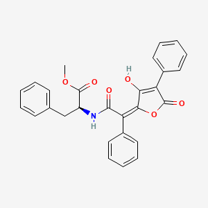 molecular formula C28H23NO6 B8125501 L-Phenylalanine, N-((3-hydroxy-5-oxo-4-phenyl-2(5H)-furanylidene)phenylacetyl)-, methyl ester 