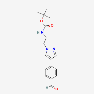 molecular formula C17H21N3O3 B8125547 {2-[4-(4-Formylphenyl)-pyrazol-1-yl]-ethyl}-carbamic acid tert-butyl ester 