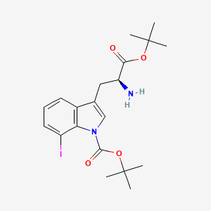 molecular formula C20H27IN2O4 B8125576 S 3-(2-Amino-2-tert-butoxycarbonyl-ethyl)-7-iodo-indole-1-carboxylic acid tert-butyl ester 