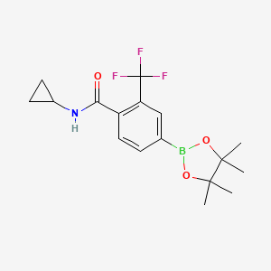 molecular formula C17H21BF3NO3 B8125600 N-Cyclopropyl-4-(4,4,5,5-tetramethyl-[1,3,2]dioxaborolan-2-yl)-2-trifluoromethyl-benzamide 