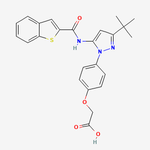 molecular formula C24H23N3O4S B8125609 2-(4-(5-(Benzo[B]thiophene-2-carboxamido)-3-(tert-butyl)-1H-pyrazol-1-YL)phenoxy)acetic acid 