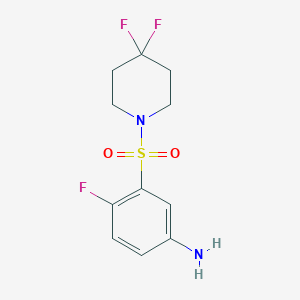 molecular formula C11H13F3N2O2S B8125645 3-(4,4-Difluoro-piperidine-1-sulfonyl)-4-fluoro-phenylamine 