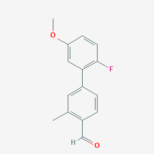 molecular formula C15H13FO2 B8125725 2'-Fluoro-5'-methoxy-3-methyl-[1,1'-biphenyl]-4-carbaldehyde 