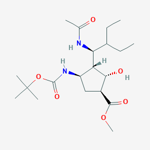 molecular formula C20H36N2O6 B8125754 (1S,2S,3R,4R)-methyl 3-((S)-1-acetamido-2-ethylbutyl)-4-(tert-butoxycarbonylamino)-2-hydroxycyclopentanecarboxylate 