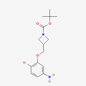 molecular formula C15H21BrN2O3 B8125772 3-(5-Amino-2-bromo-phenoxymethyl)-azetidine-1-carboxylic acid tert-butyl ester 