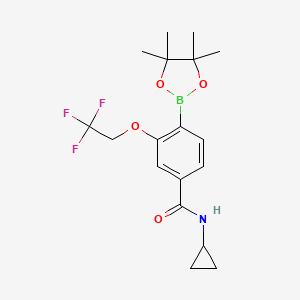 molecular formula C18H23BF3NO4 B8125806 N-Cyclopropyl-4-(4,4,5,5-tetramethyl-[1,3,2]dioxaborolan-2-yl)-3-(2,2,2-trifluoroethoxy)-benzamide 