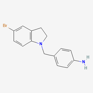molecular formula C15H15BrN2 B8125825 4-(5-Bromo-2,3-dihydroindol-1-ylmethyl)-phenylamine 