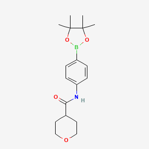 molecular formula C18H26BNO4 B8125929 N-(4-(4,4,5,5-tetramethyl-1,3,2-dioxaborolan-2-yl)phenyl)tetrahydro-2H-pyran-4-carboxamide 
