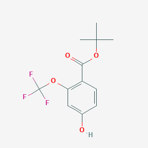 molecular formula C12H13F3O4 B8125944 4-Hydroxy-2-trifluoromethoxy-benzoic acid tert-butyl ester 