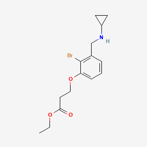 molecular formula C15H20BrNO3 B8126034 Ethyl 3-{2-bromo-3-[(cyclopropylamino)methyl]phenoxy}propanoate 