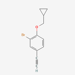 molecular formula C12H11BrO B8126143 2-Bromo-1-cyclopropylmethoxy-4-ethynyl-benzene 