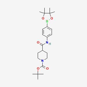 molecular formula C23H35BN2O5 B8126153 tert-Butyl 4-((4-(4,4,5,5-tetramethyl-1,3,2-dioxaborolan-2-yl)phenyl)carbamoyl)piperidine-1-carboxylate 