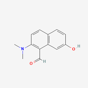 molecular formula C13H13NO2 B8126160 2-(Dimethylamino)-7-hydroxynaphthalene-1-carbaldehyde 