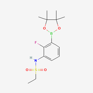 molecular formula C14H21BFNO4S B8126176 N-(2-Fluoro-3-(4,4,5,5-tetramethyl-1,3,2-dioxaborolan-2-yl)phenyl)ethanesulfonamide 