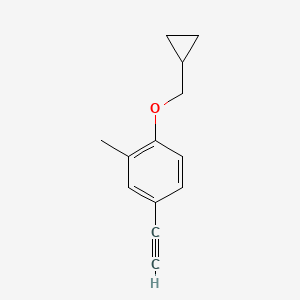 molecular formula C13H14O B8126275 1-Cyclopropylmethoxy-4-ethynyl-2-methylbenzene 