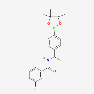 molecular formula C21H25BFNO3 B8126308 3-Fluoro-N-{1-[4-(4,4,5,5-tetramethyl-[1,3,2]dioxaborolan-2-yl)-phenyl]-ethyl}-benzamide 