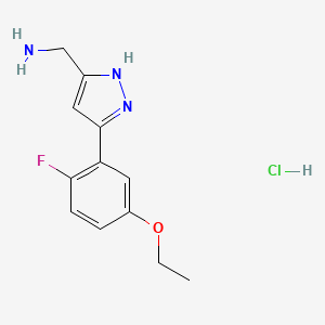 molecular formula C12H15ClFN3O B8126349 C-[5-(5-Ethoxy-2-fluoro-phenyl)-2H-pyrazol-3-yl]-methylamine hydrochloride 