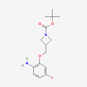 molecular formula C15H21FN2O3 B8126406 3-(2-Amino-5-fluoro-phenoxymethyl)-azetidine-1-carboxylic acid tert-butyl ester 